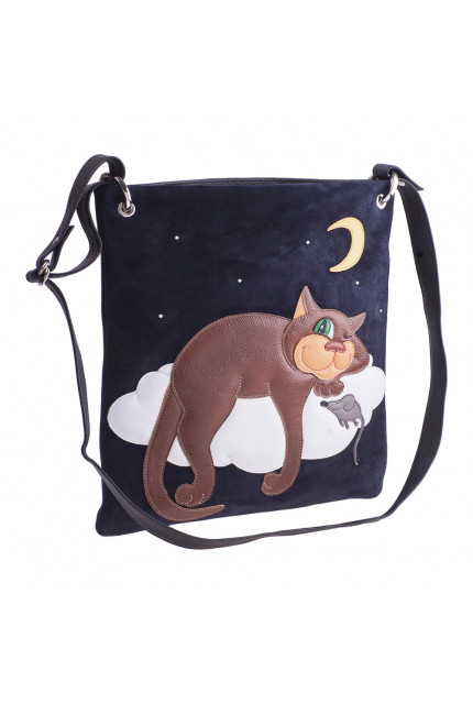 Сумка Alessandro Birutti 49-синяя-замша-черный-кот