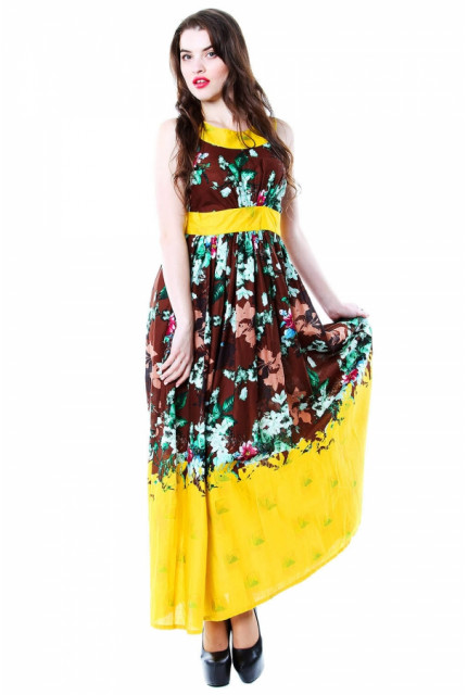 Платье La Via Estelar KB10054-желтый-коричневый
